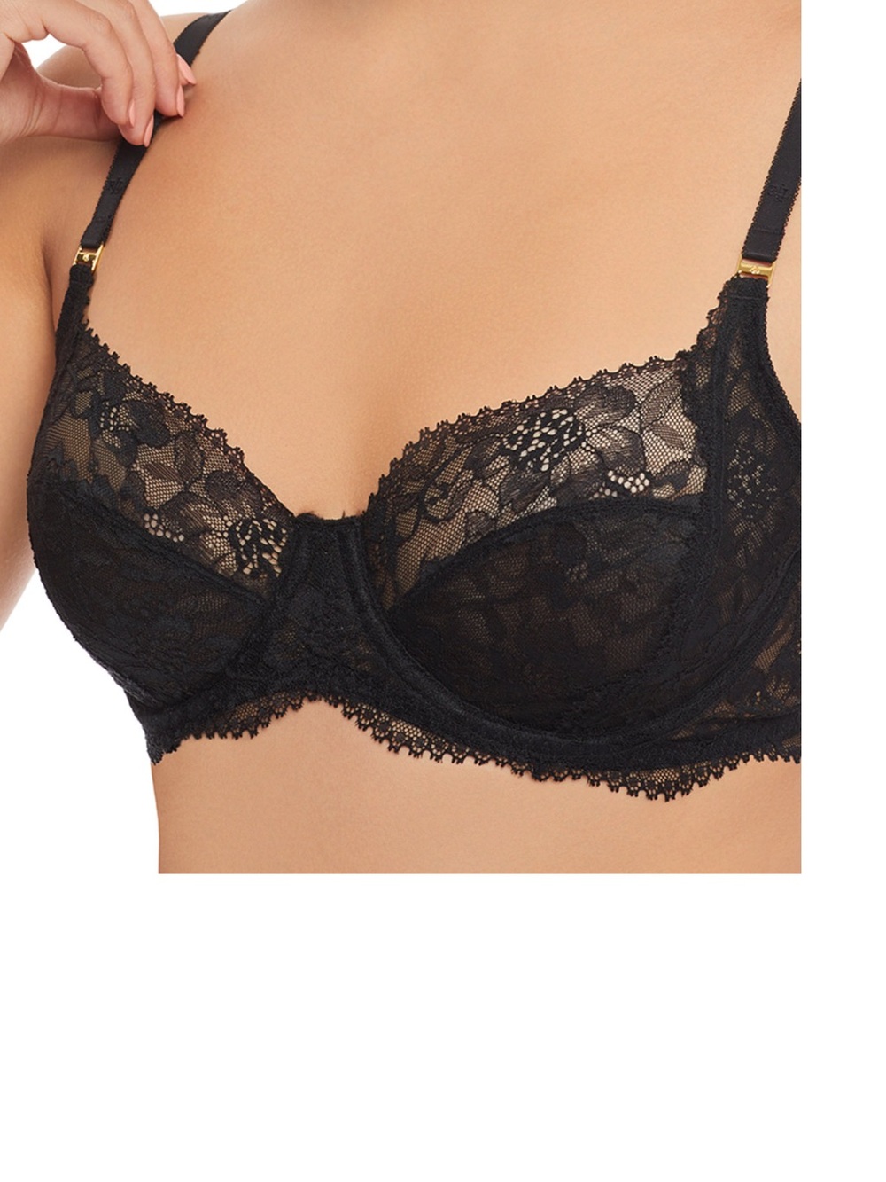 Ralph Lauren Black Lace Underwire Bra with Floral Overlay